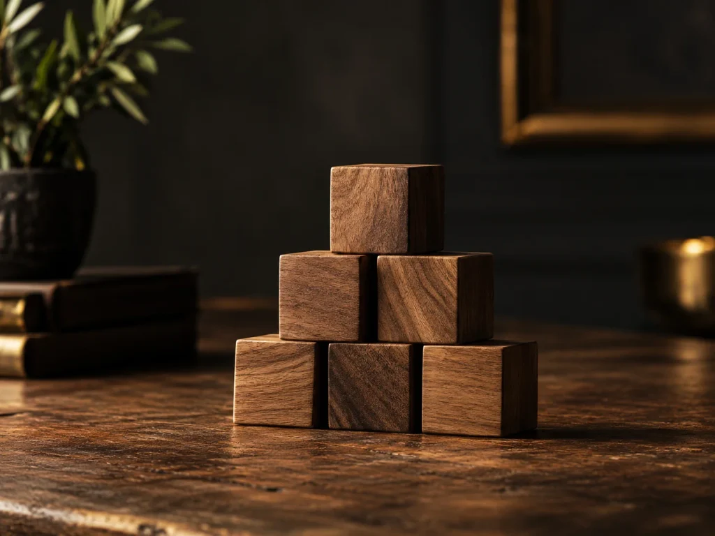Bloques de madera apilados formando una estructura