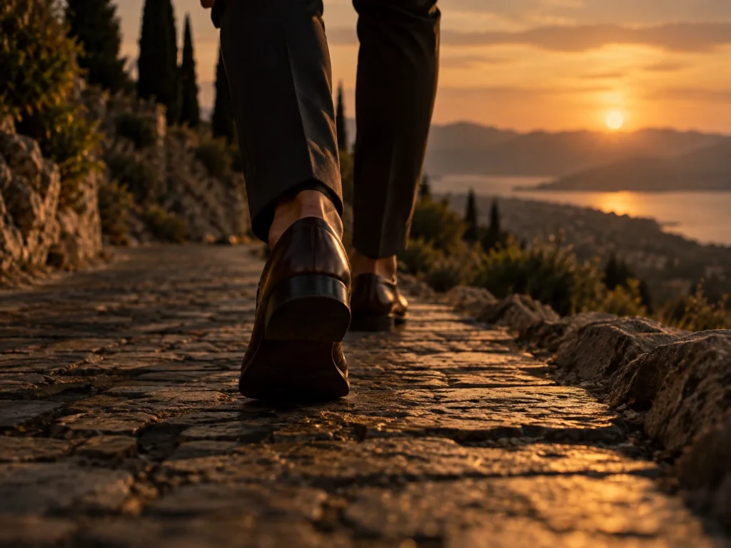 Persona caminando por un sendero al atardecer